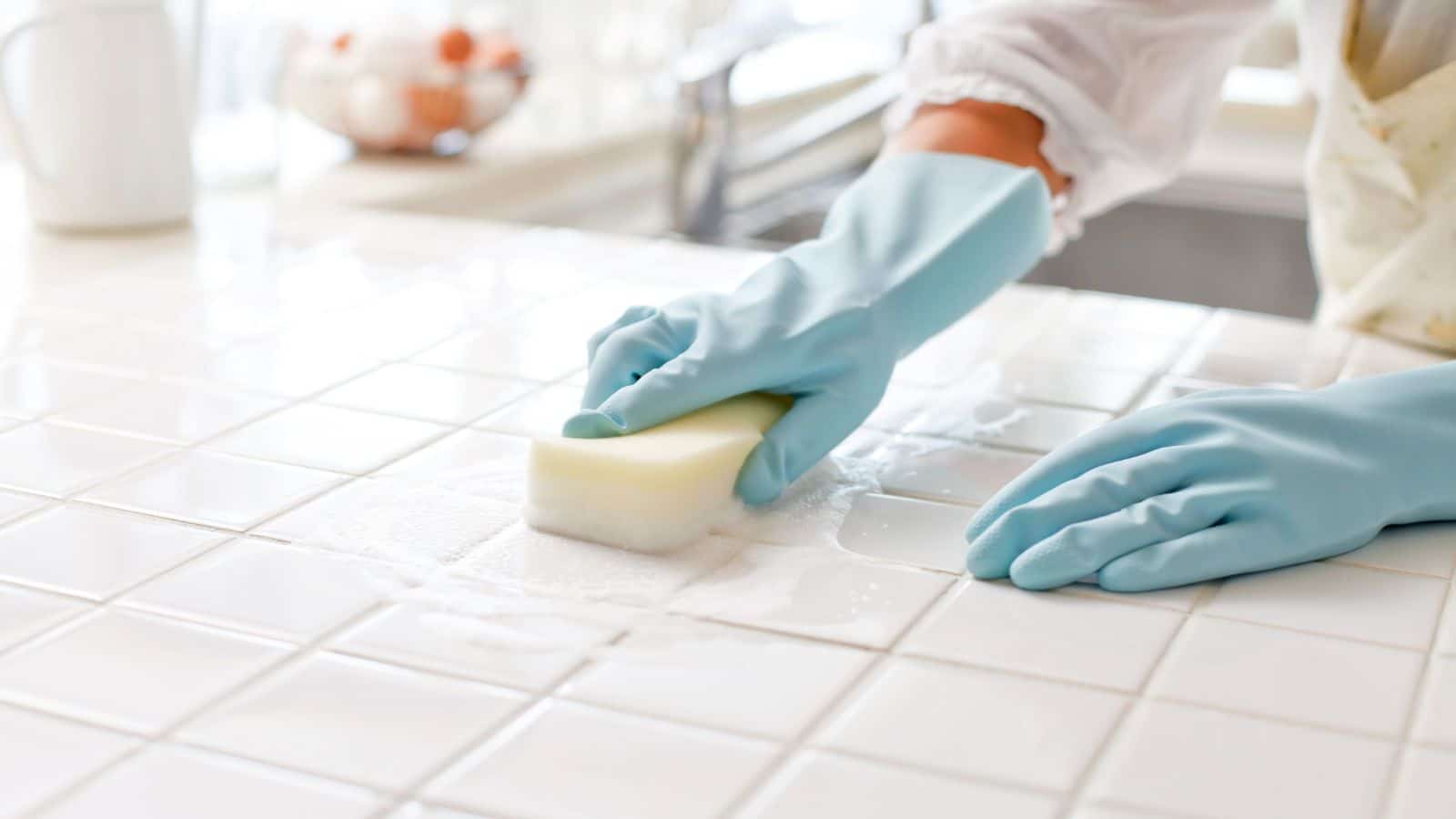 Scrubbing tile countertop