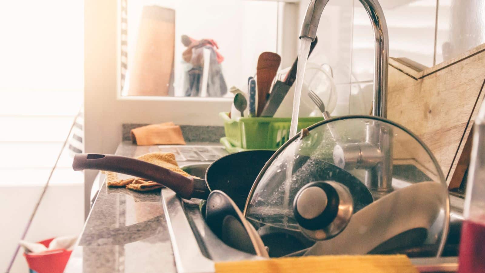 Dishes piled up in sink