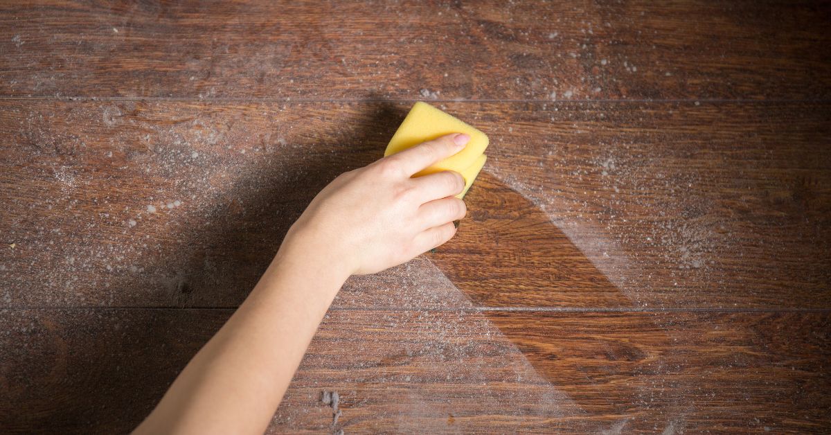 hand cleaning dust off a table