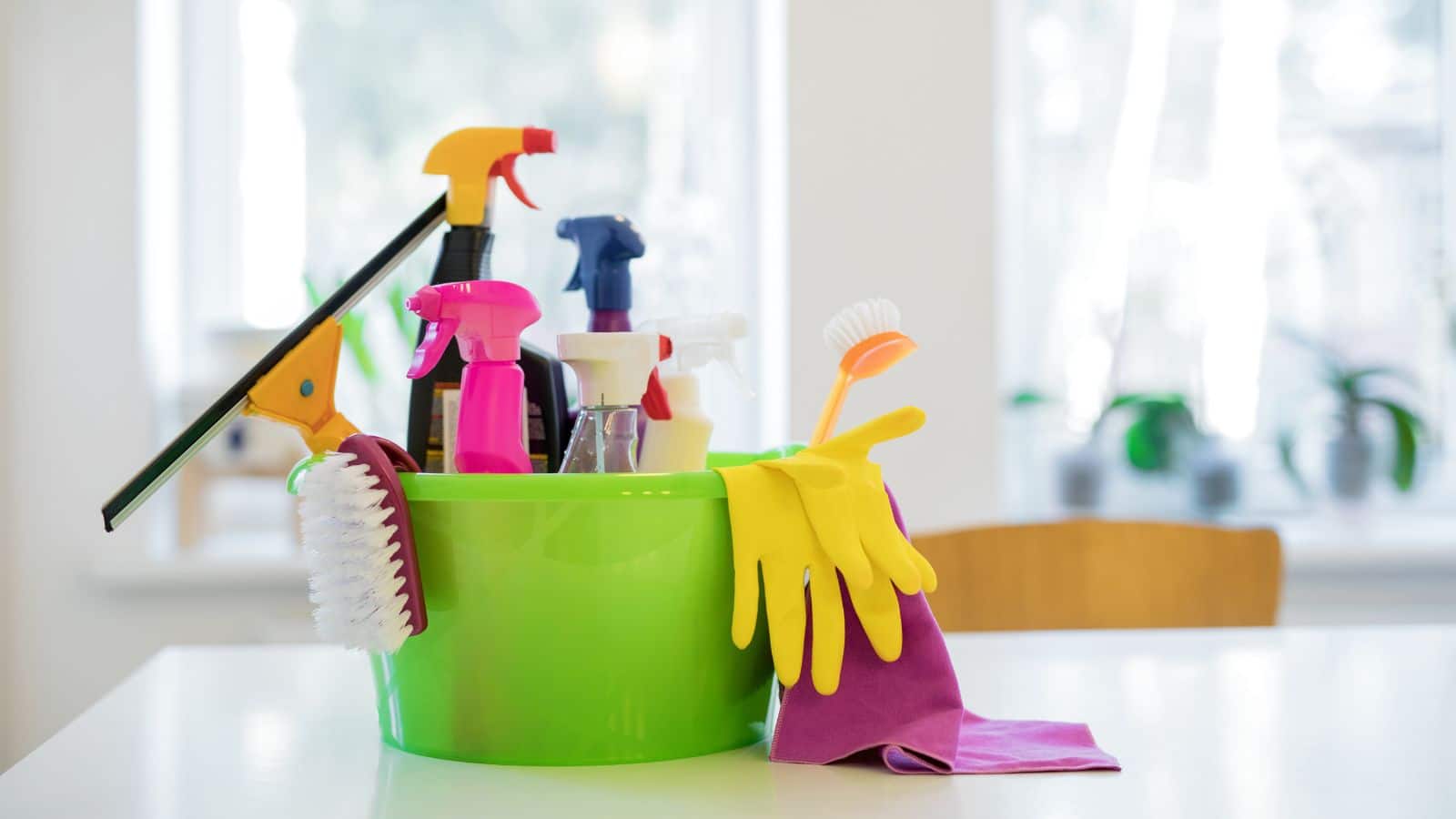 bucket of cleaning supplies